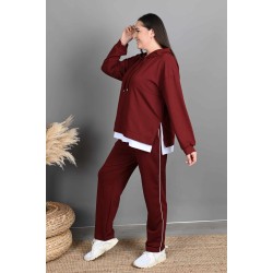 Trening dama marimi mari cu gluga si dunga subtire lateral 3168