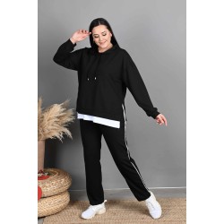 Trening dama marimi mari cu gluga si dunga subtire lateral 3168