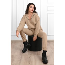 Trening dama bumbac vatuit cu fermoar si gluga 3614