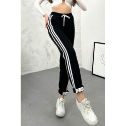 Pantalon dama bumbac vatuit cu 3 dungi laterale People 6238