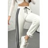 Pantalon dama bumbac vatuit cu 3 dungi laterale People 6238