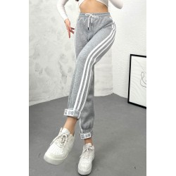 Pantalon dama bumbac vatuit cu 3 dungi laterale People 6238