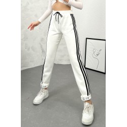 Pantalon dama bumbac vatuit cu 3 dungi laterale People 6238