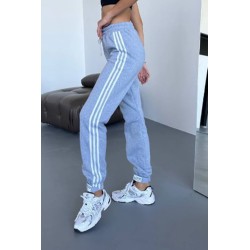 Pantalon dama bumbac vatuit cu 3 dungi laterale People 6238