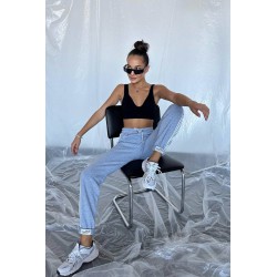 Pantalon dama bumbac vatuit cu 3 dungi laterale People 6238