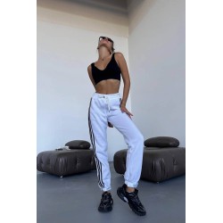 Pantalon dama bumbac vatuit cu 3 dungi laterale People 6238