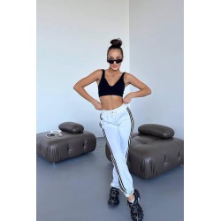 Pantalon dama bumbac vatuit cu 3 dungi laterale People 6238