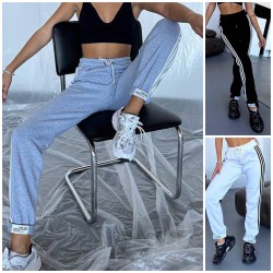 Pantalon dama bumbac vatuit cu 3 dungi laterale People 6238