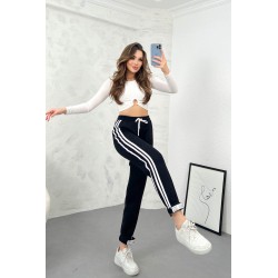 Pantalon dama bumbac vatuit cu 3 dungi laterale People 6238