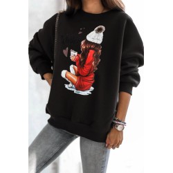 Bluza dama bumbac vatuit cu imprimeu festiv WINTER 1629
