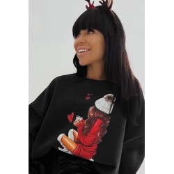 Bluza dama bumbac vatuit cu imprimeu festiv WINTER 1629