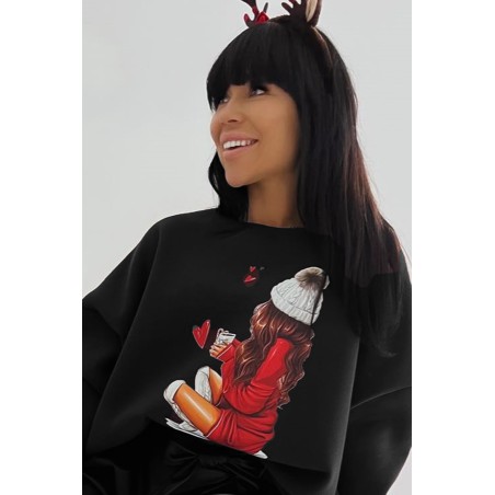Bluza dama bumbac vatuit cu imprimeu festiv WINTER 1629